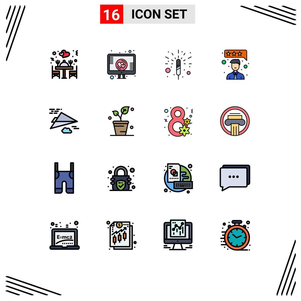 Set of 16 Modern UI Icons Symbols Signs for design plane firecracker paper plane feedback Editable Creative Vector Design Elements