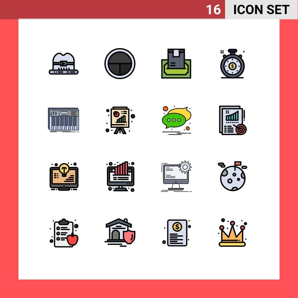 Universal Icon Symbols Group of 16 Modern Flat Color Filled Lines of keys controller cash speedometer clock Editable Creative Vector Design Elements