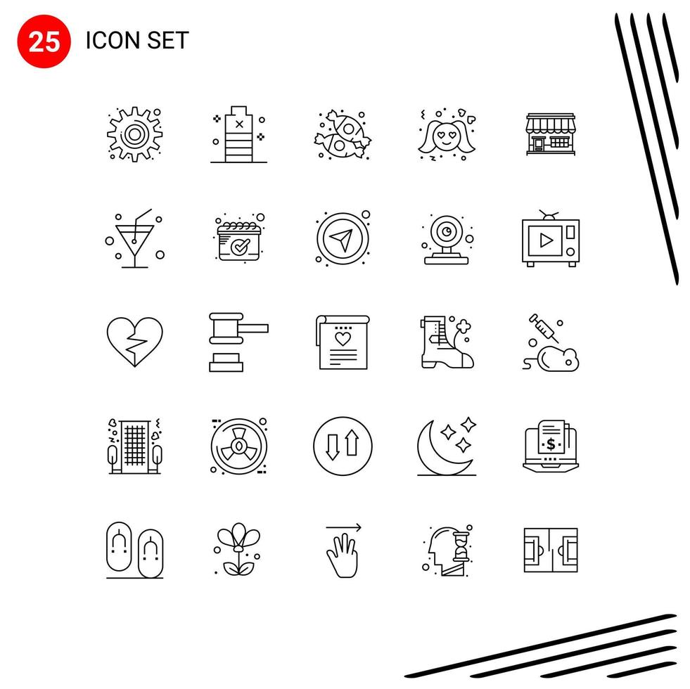 25 iconos creativos, signos y símbolos modernos de la tienda, poder de San Valentín, dulces románticos, elementos de diseño vectorial editables vector