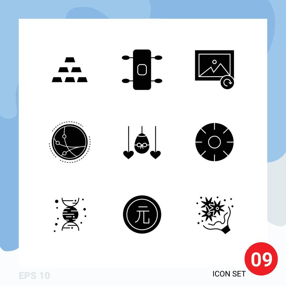 Modern Set of 9 Solid Glyphs Pictograph of easter egg photo network connection Editable Vector Design Elements