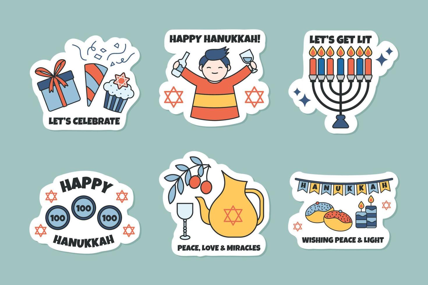 conjunto de pegatinas de hannukah vector