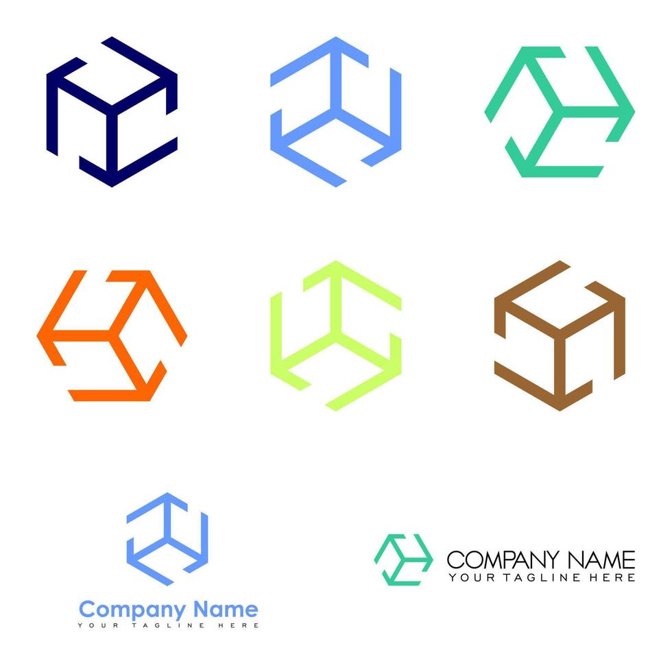 varias formas básicas de imagen de caja icono gráfico diseño de logotipo concepto abstracto vector stock. se puede utilizar como un símbolo relacionado con el hexágono 3d.