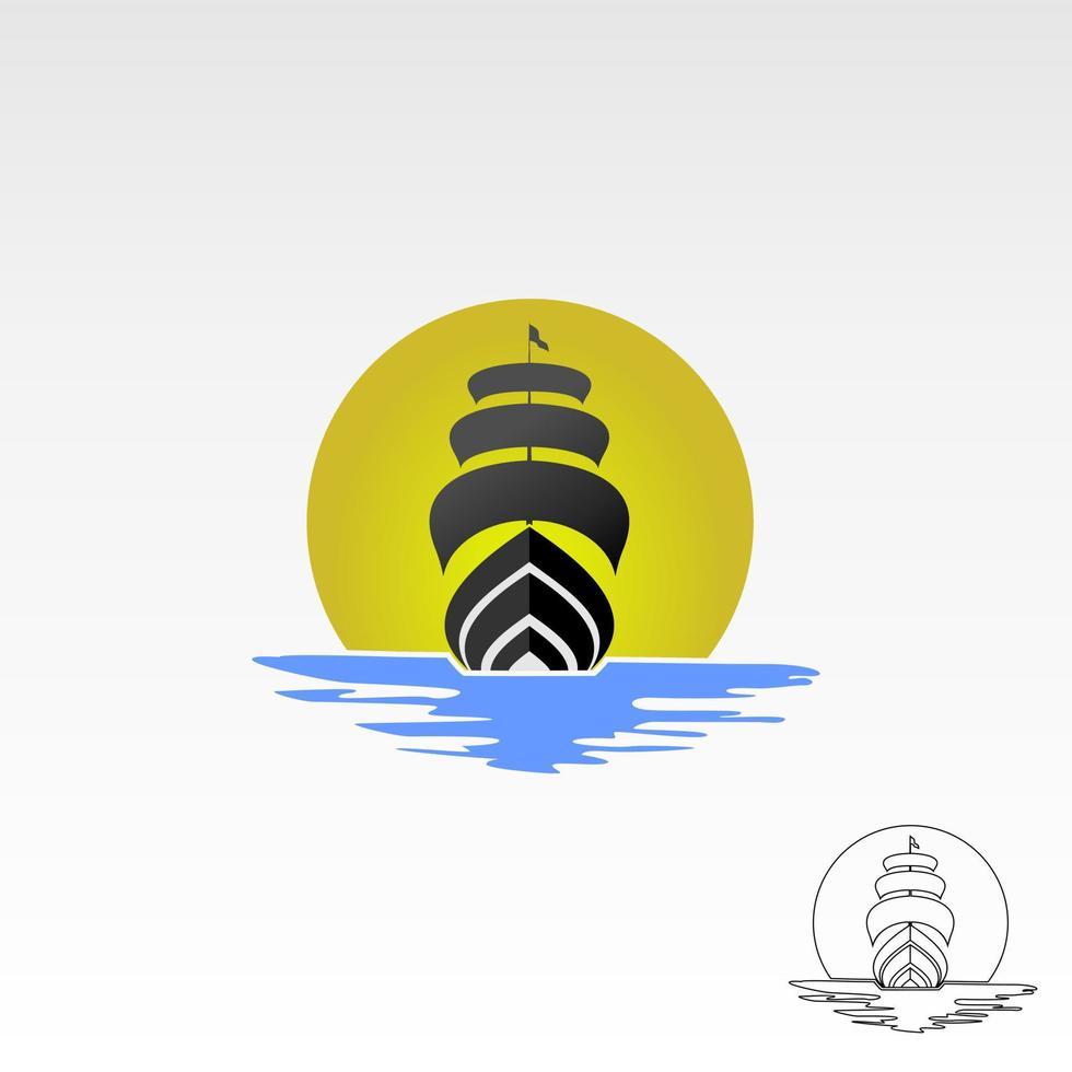 sail ship with wave and moon image graphic icon logo design abstract concept vector stock. Can be used as a symbol related to sailor or transportation