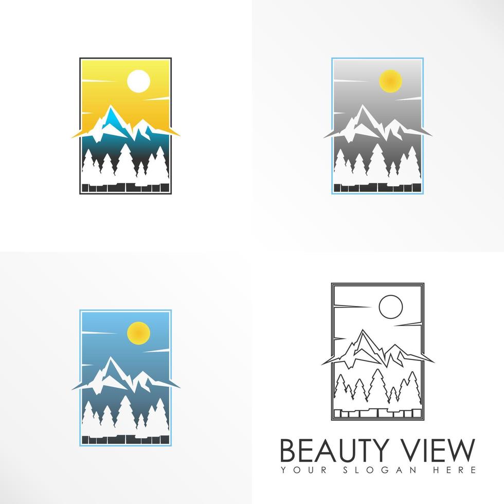 belleza vista montaña en imagen cuadrada icono gráfico diseño de logotipo concepto abstracto vector stock. se puede utilizar como símbolos relacionados con la aventura o el paisaje