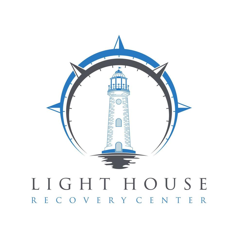 unique light house with shadow sea and compass image graphic icon logo design abstract concept vector stock. Can be used as a symbol relating to sea or sailor