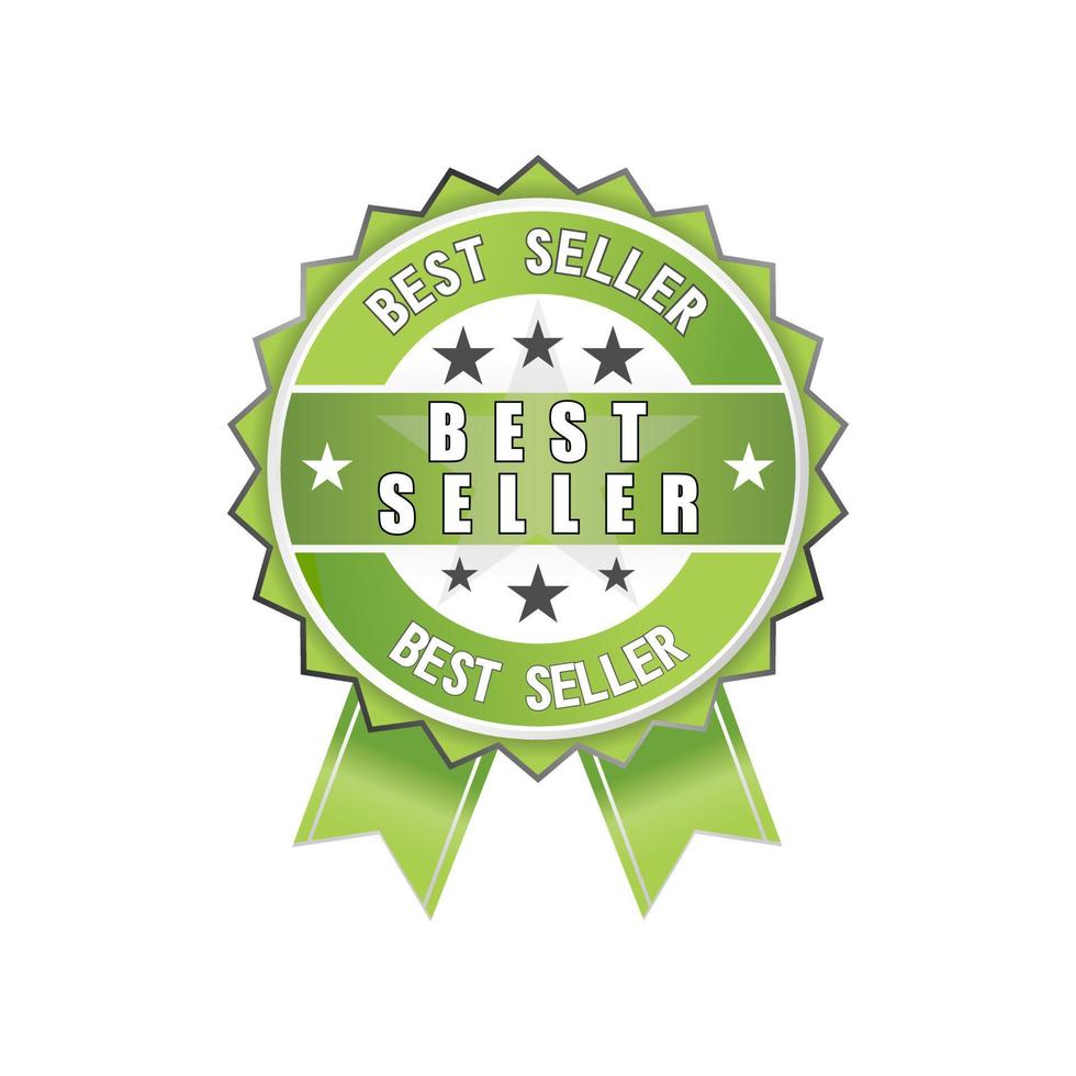 Best seller emblema verde para productos superiores imagen icono gráfico diseño de logotipo concepto abstracto vector stock. se puede utilizar como un símbolo relacionado con la tienda o el producto