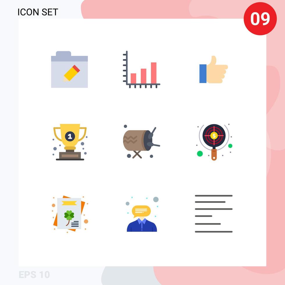 Set of 9 Modern UI Icons Symbols Signs for instrument drum like success cup Editable Vector Design Elements