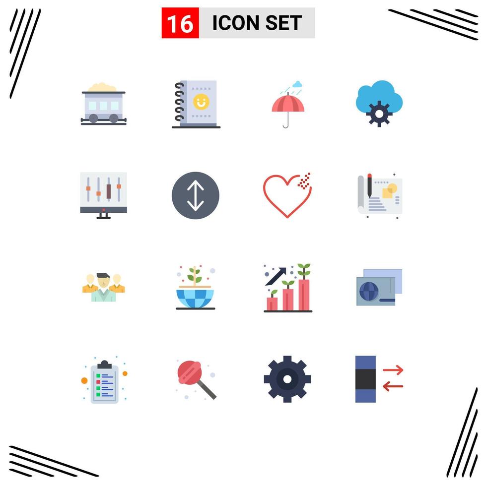 16 Universal Flat Color Signs Symbols of graph chart rain analytics control Editable Pack of Creative Vector Design Elements