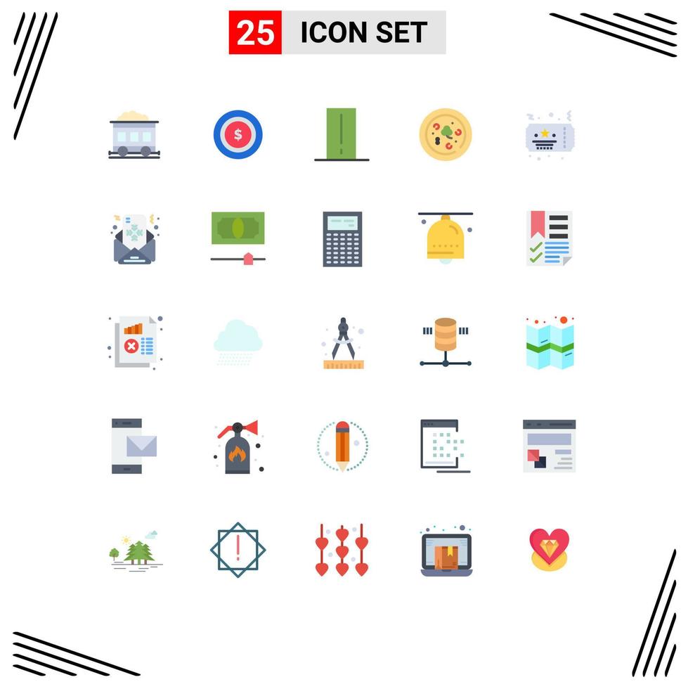 paquete de 25 signos y símbolos de colores planos modernos para medios de impresión web, como elementos de diseño de vectores editables de comida de entradas electrónicas de celebración de fiestas