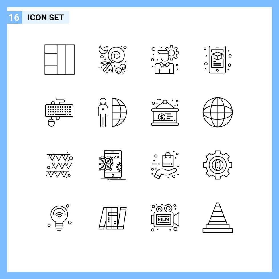 Outline Pack of 16 Universal Symbols of obsolete keyboard user setting interface smartphone Editable Vector Design Elements