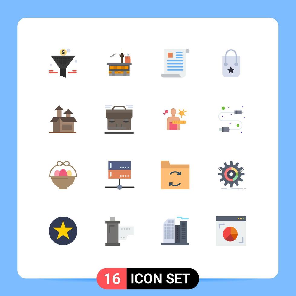 grupo de símbolos de icono universal de 16 colores planos modernos de viaje bolso transporte archivo de papel paquete editable de elementos creativos de diseño de vectores