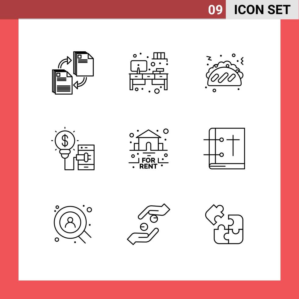 User Interface Pack of 9 Basic Outlines of for technology tv smartphone creative Editable Vector Design Elements