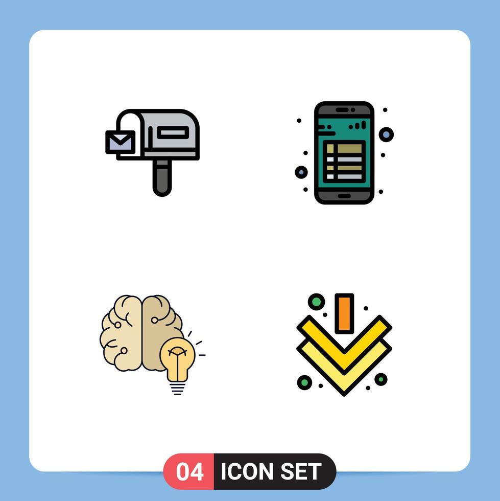 4 Thematic Vector Filledline Flat Colors and Editable Symbols of box business app note mind Editable Vector Design Elements