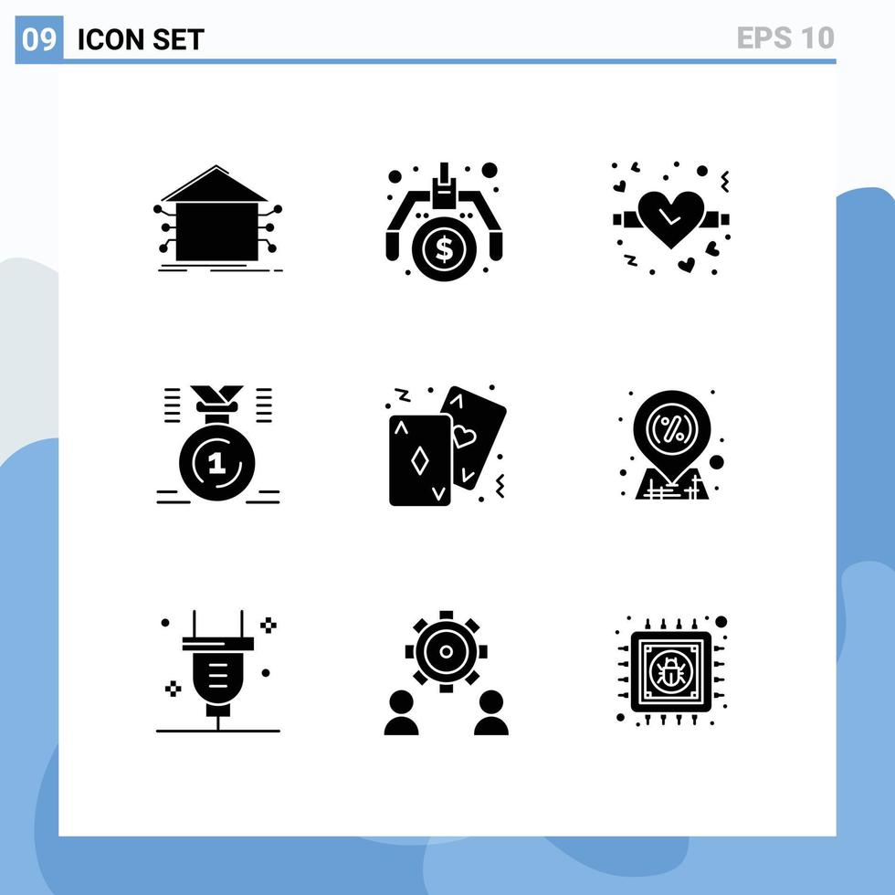 Modern Set of 9 Solid Glyphs Pictograph of cards first idea position award Editable Vector Design Elements