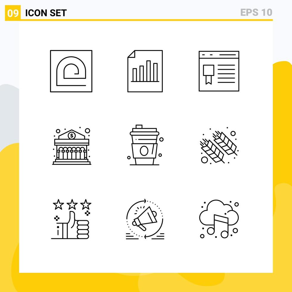 Stock Vector Icon Pack of 9 Line Signs and Symbols for finance bank report website development Editable Vector Design Elements