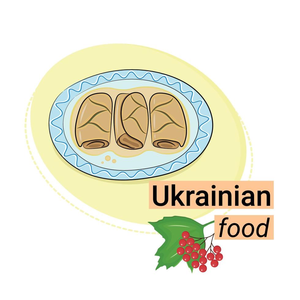 rollos de col, vector plano, aislado en blanco, inscripción comida ucraniana, pegatina