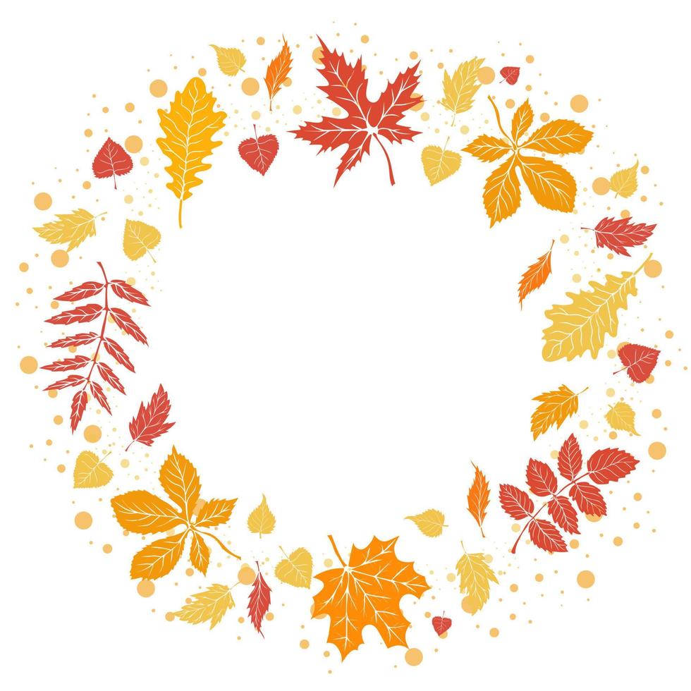 Round autumn frame with falling leaves vector