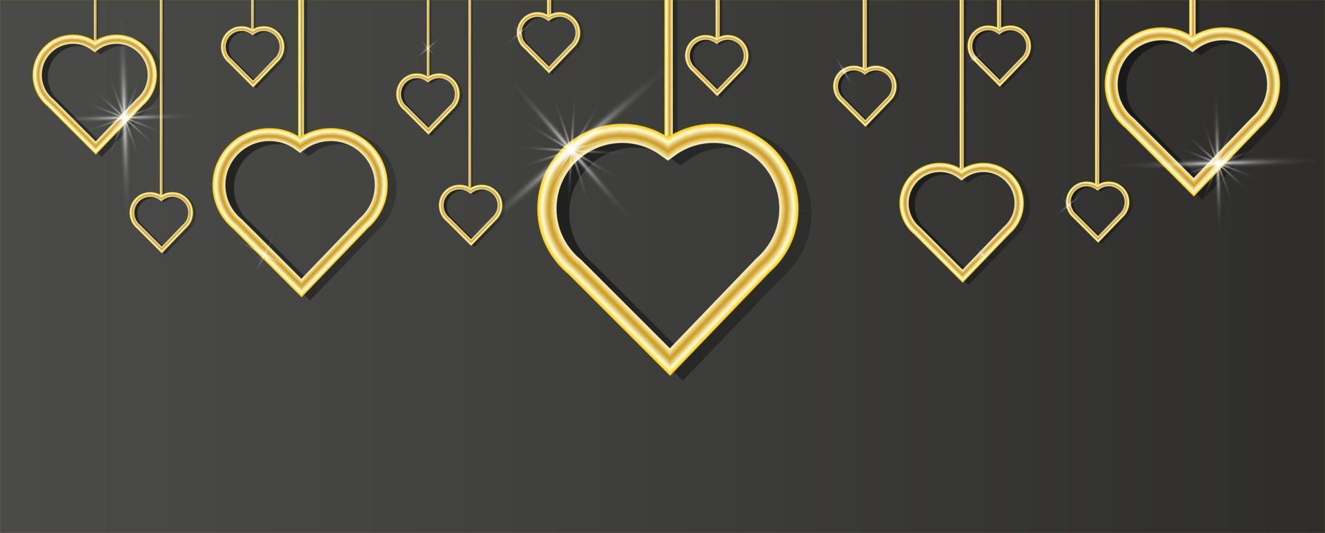 corazones de oro sobre un fondo negro. vector