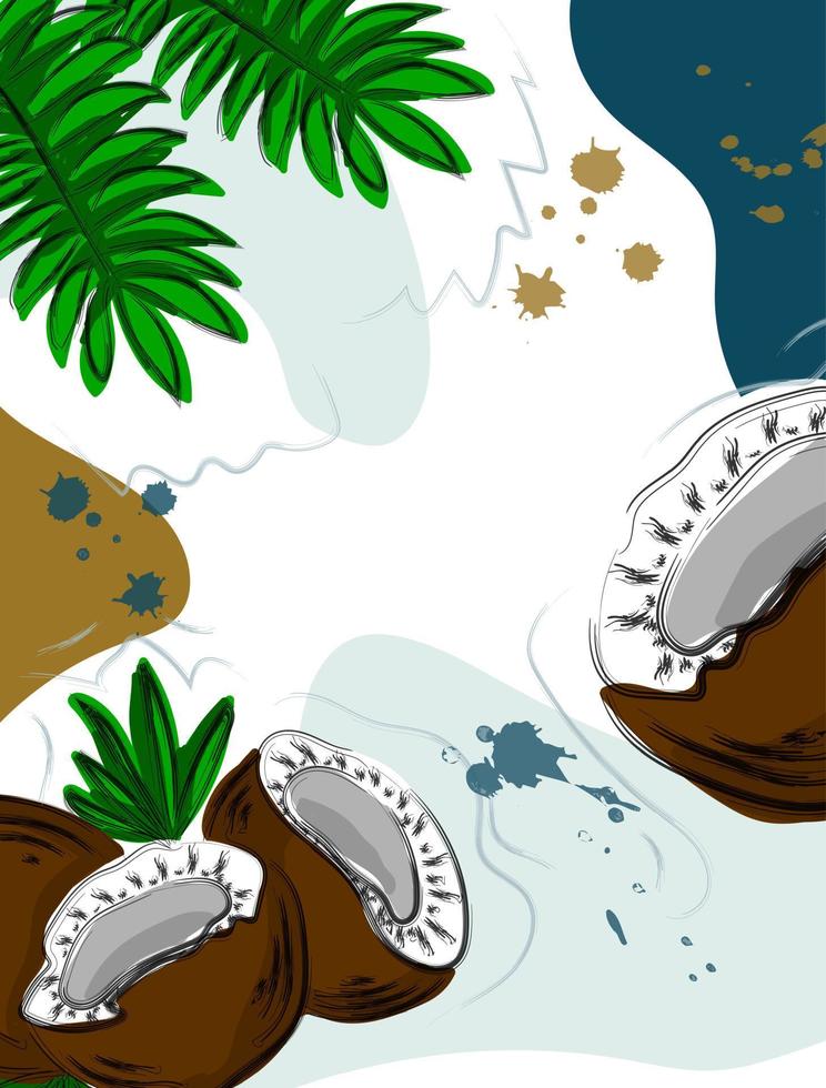 Vector frame with doodle coconut and abstract elements