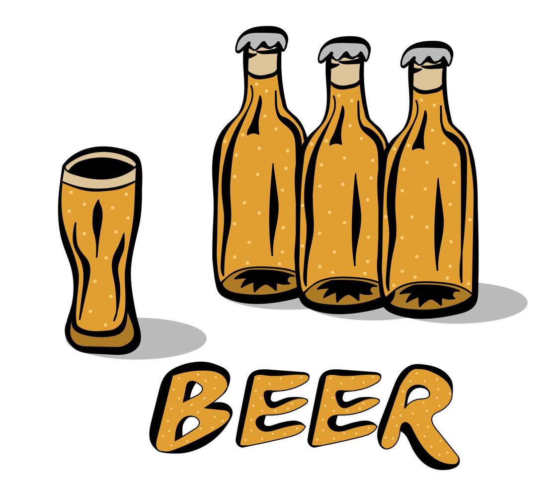 Set of the beer bottles and glass vector