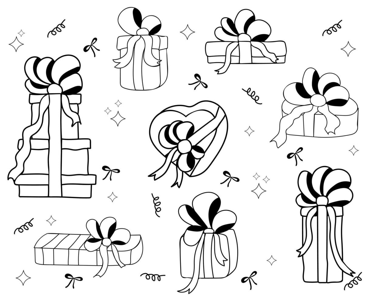 Set of gift boxes with bows and ribbons. vector