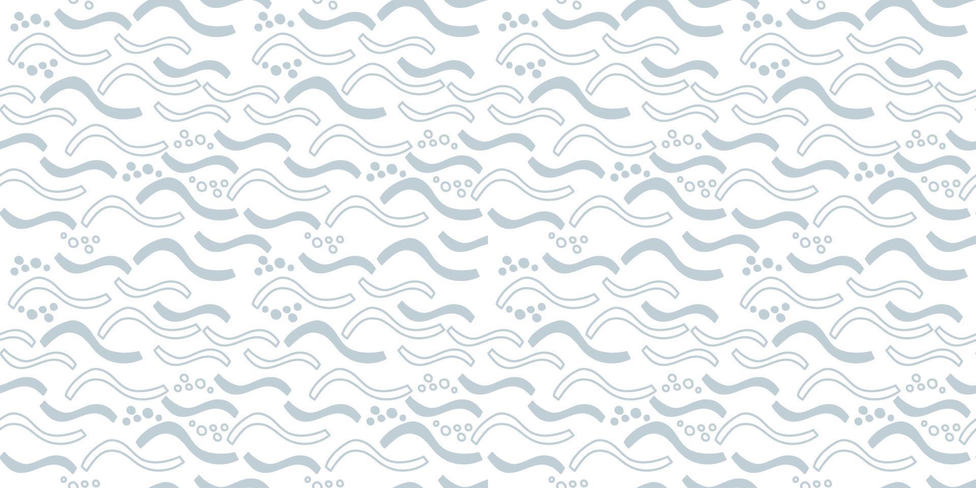 Vector seamless pattern. Abstract repetitive ornament for surface design, printing on paper and fabric. Handdrawn waves, shapes, circles, flowers, leaves, branches. Background for social media post.