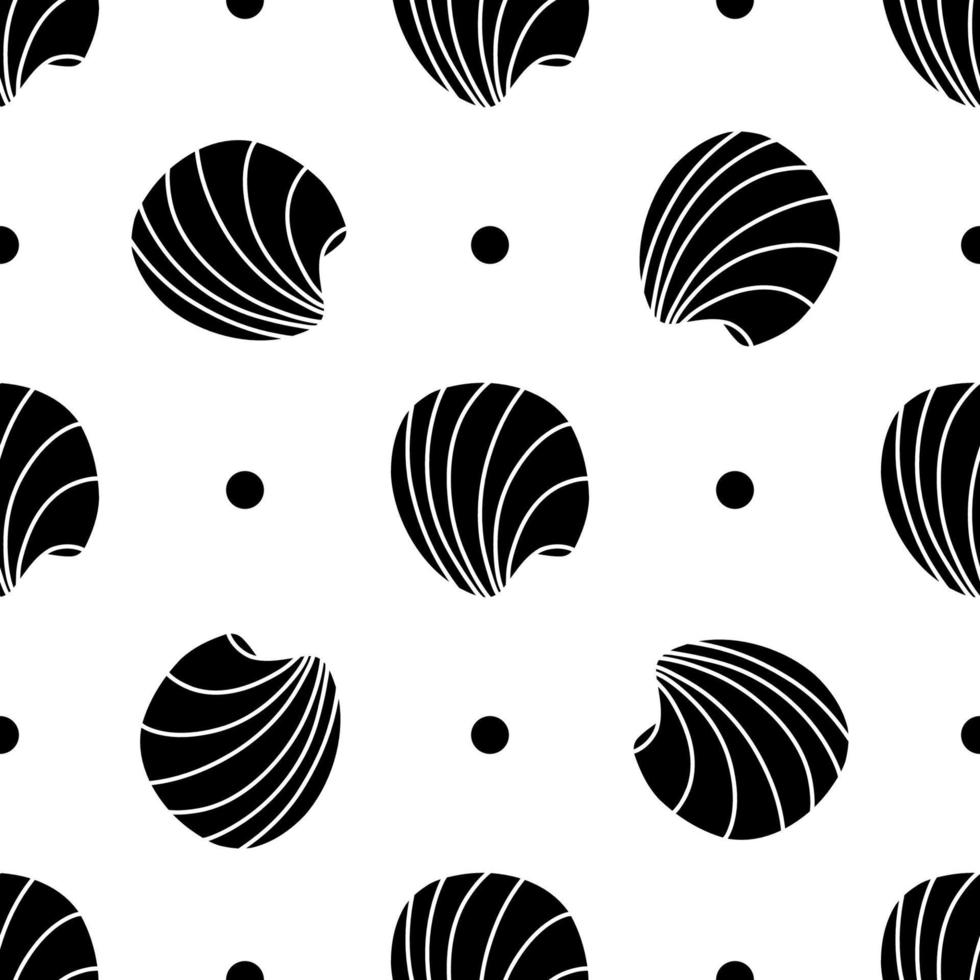 Vector seamless pattern. Line art sketch seashells. Isolated background. Decoration symbol of health calcium. Summer, sand and beach design. Repetitive ornament.