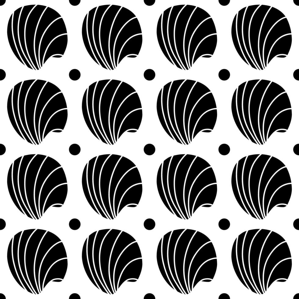 Vector seamless pattern. Line art sketch seashells. Isolated background. Decoration symbol of health calcium. Summer, sand and beach design. Repetitive ornament.