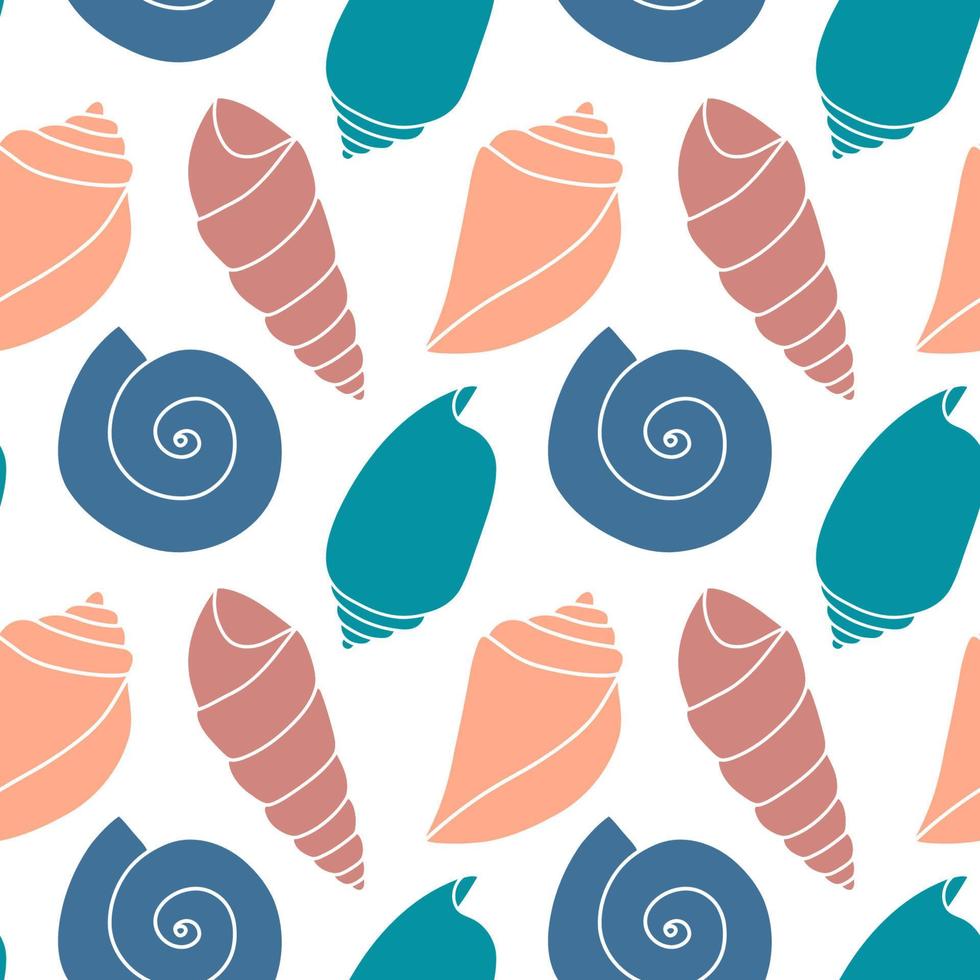 Vector seamless pattern. Line art sketch seashells. Isolated background. Decoration symbol of health calcium. Summer, sand and beach design. Repetitive ornament.