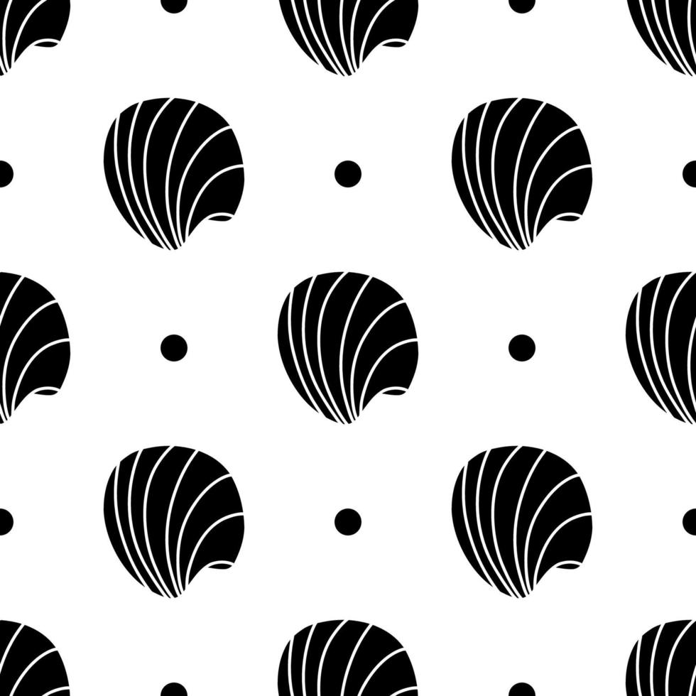 Vector seamless pattern. Line art sketch seashells. Isolated background. Decoration symbol of health calcium. Summer, sand and beach design. Repetitive ornament.