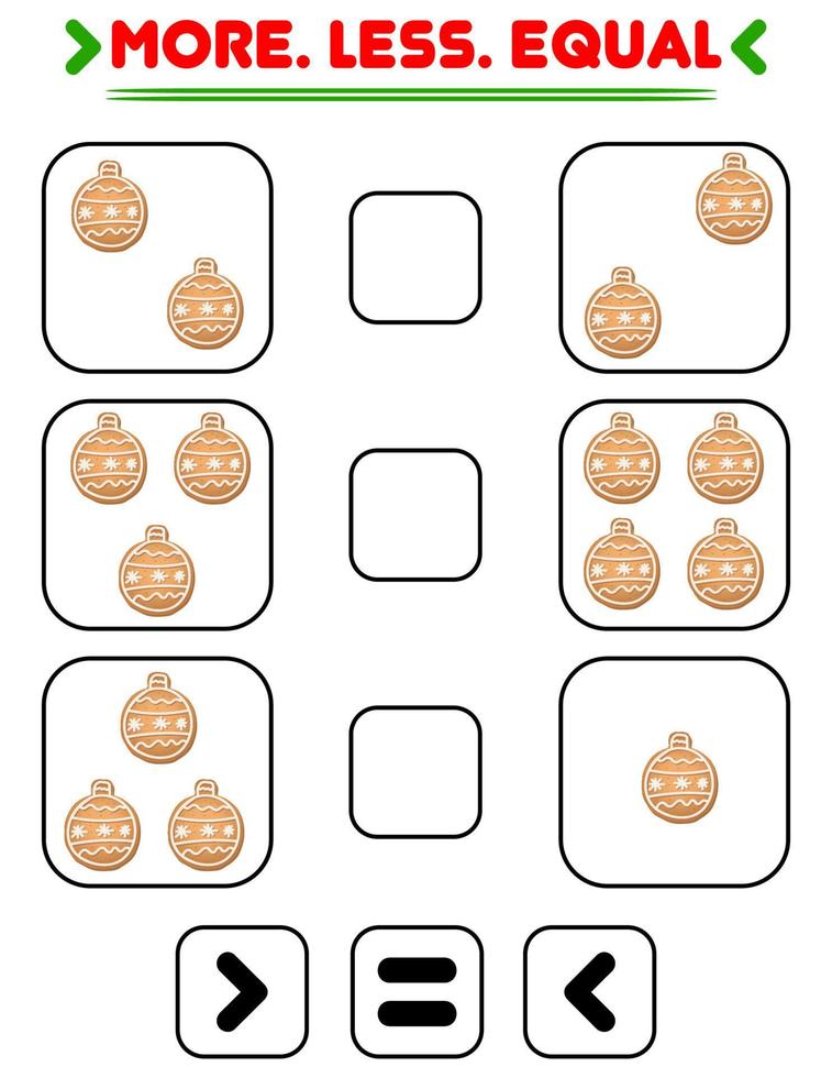 Compare the number of balls. Write the sign more , less, equal. Teaching children. Education for kindergarten. vector