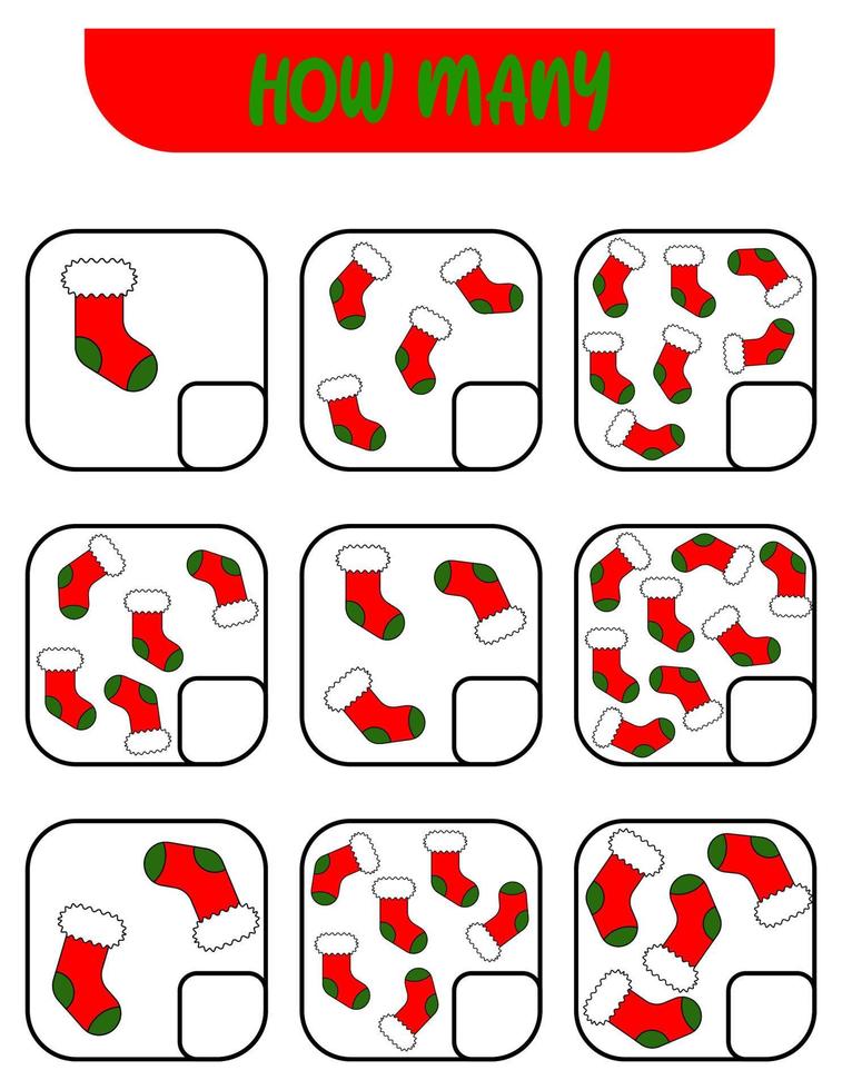 cuenta cuántos calcetines. escribe la respuesta. juegos educativos para niños. vector