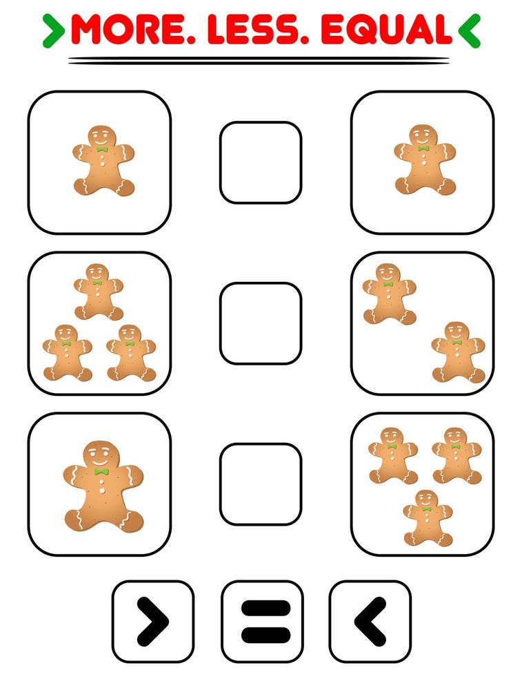 Compare the number of ginger man. Write the sign more , less, equal. Teaching children. Education for kindergarten. vector