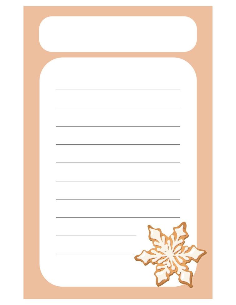 Note of cute ginger snowflake label  illustration. Memo, paper, kindergarten, name tag, kid icon. Vector drawing. writing paper.