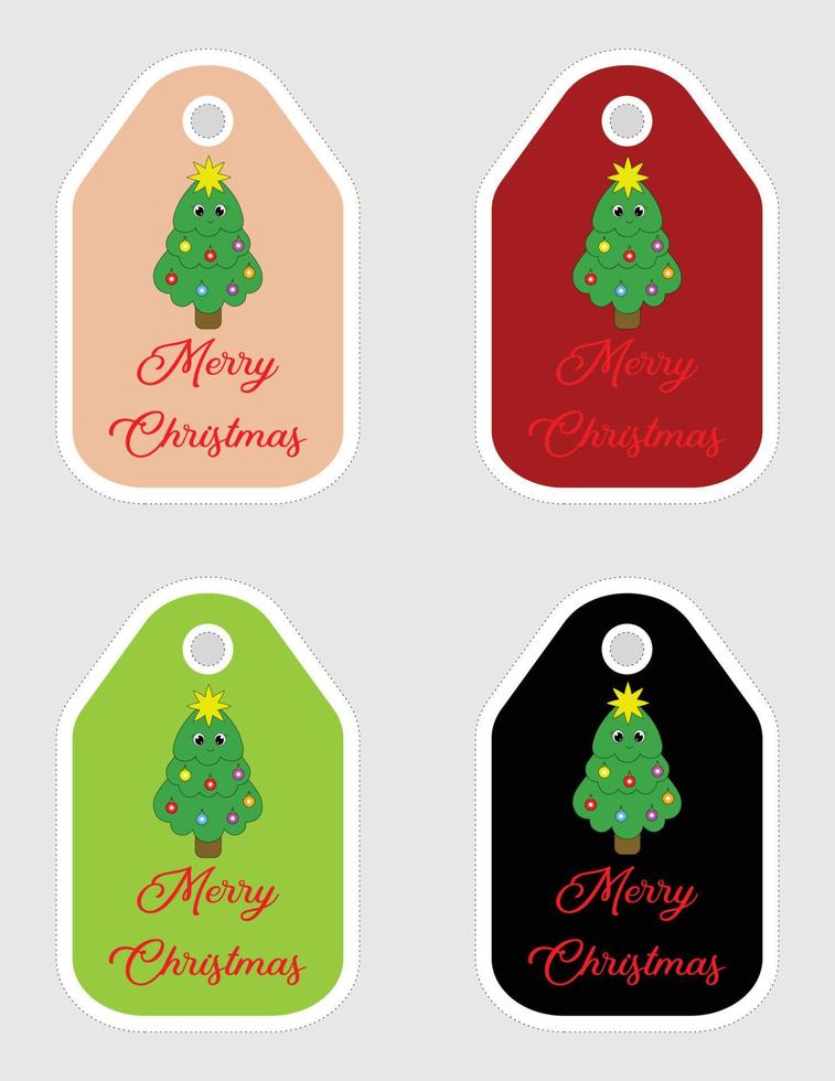 Note of cute christmas tree label  illustration. Memo, paper, kindergarten, name tag, kid icon. Mery Christmas vector