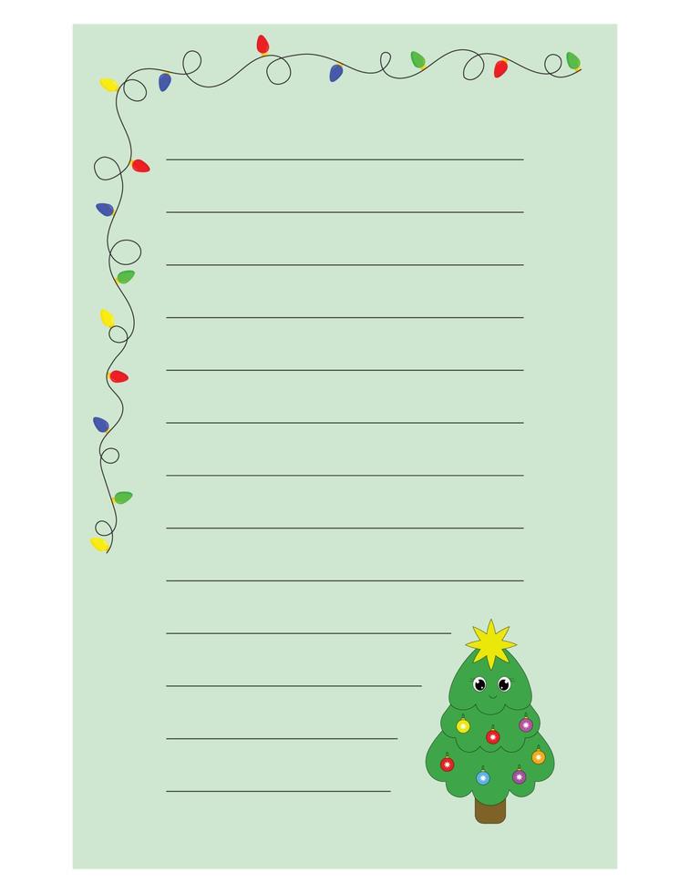 Note of cute christmas tree label  illustration. Memo, paper, kindergarten, name tag, kid icon. Vector drawing. writing paper.