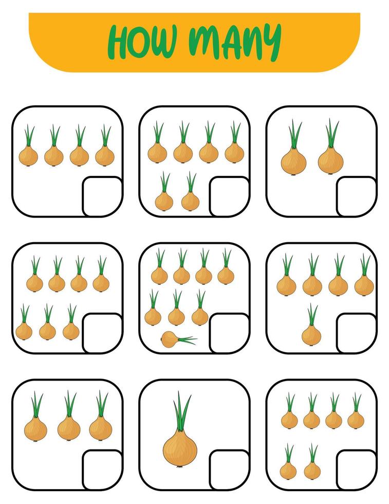 Count how many onions. Write down the answer. Educational games for kids. vector