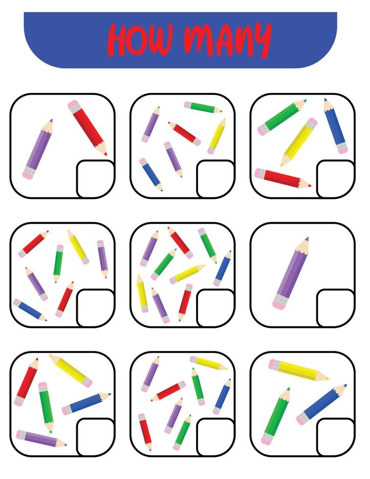 Count how many pencils. Write down the answer. Educational games for kids. vector