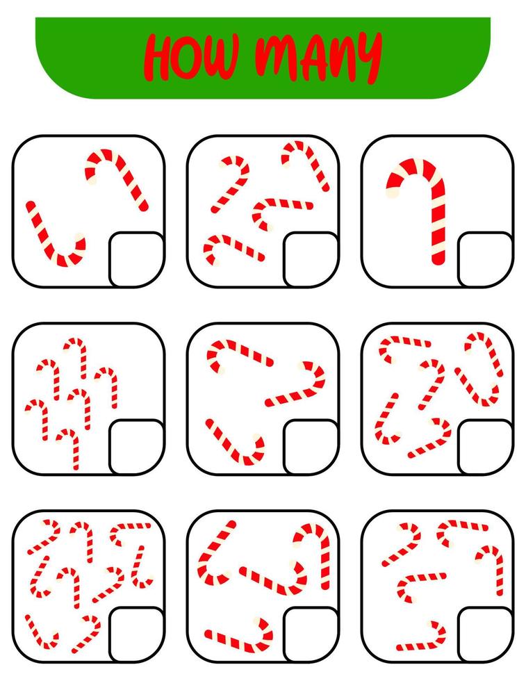 Count how many candies. Write down the answer. Educational games for kids vector