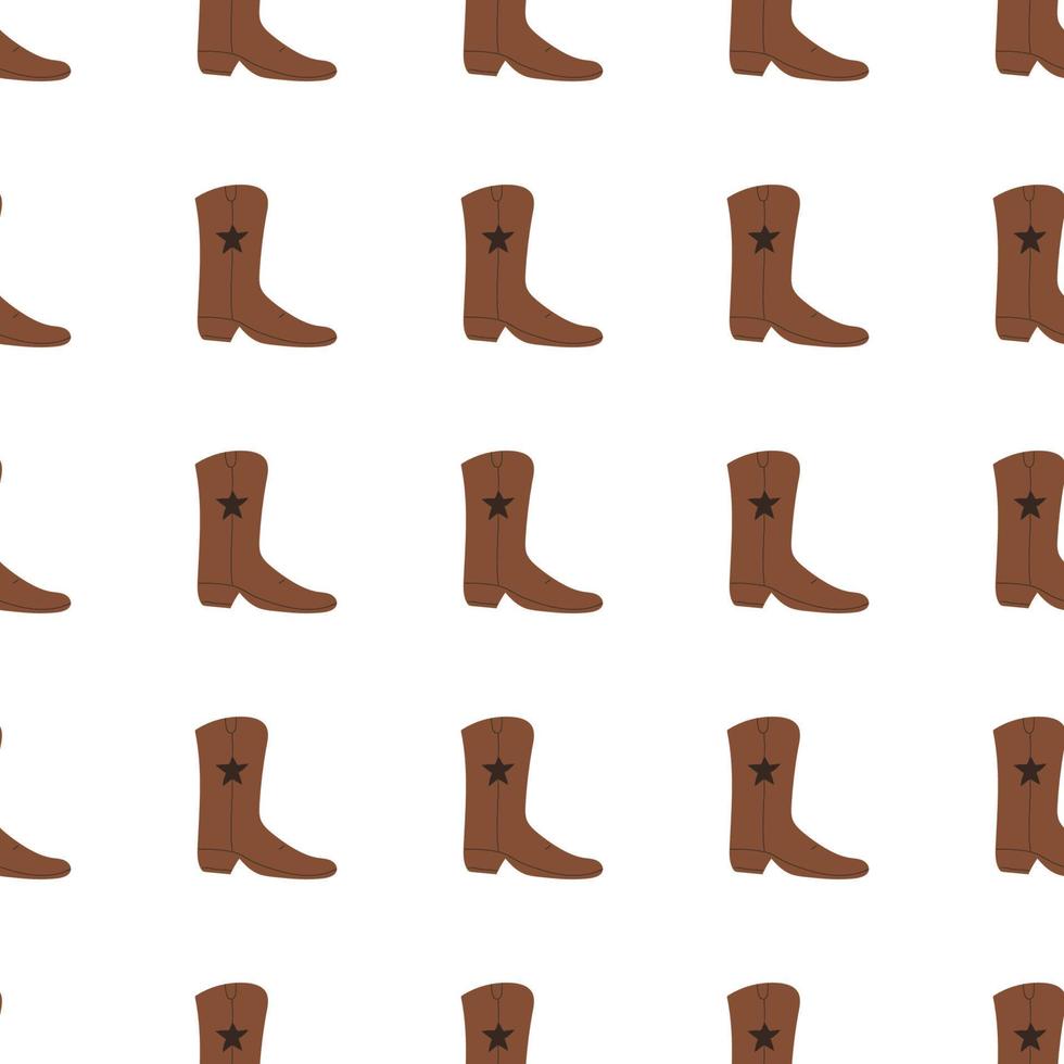 Cowboy boots with ornament seamless pattern. Wild west theme. Hand drawn colored trendy vector illustration on white background