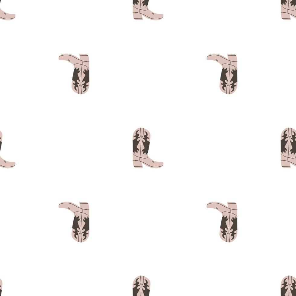 Cowboy boots with ornament seamless pattern. Wild west theme. Hand drawn colored trendy vector illustration on white background
