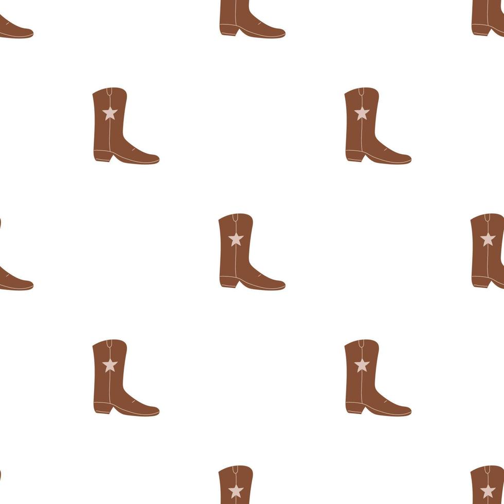 Cowboy boots with ornament seamless pattern. Wild west theme. Hand drawn colored trendy vector illustration on white background