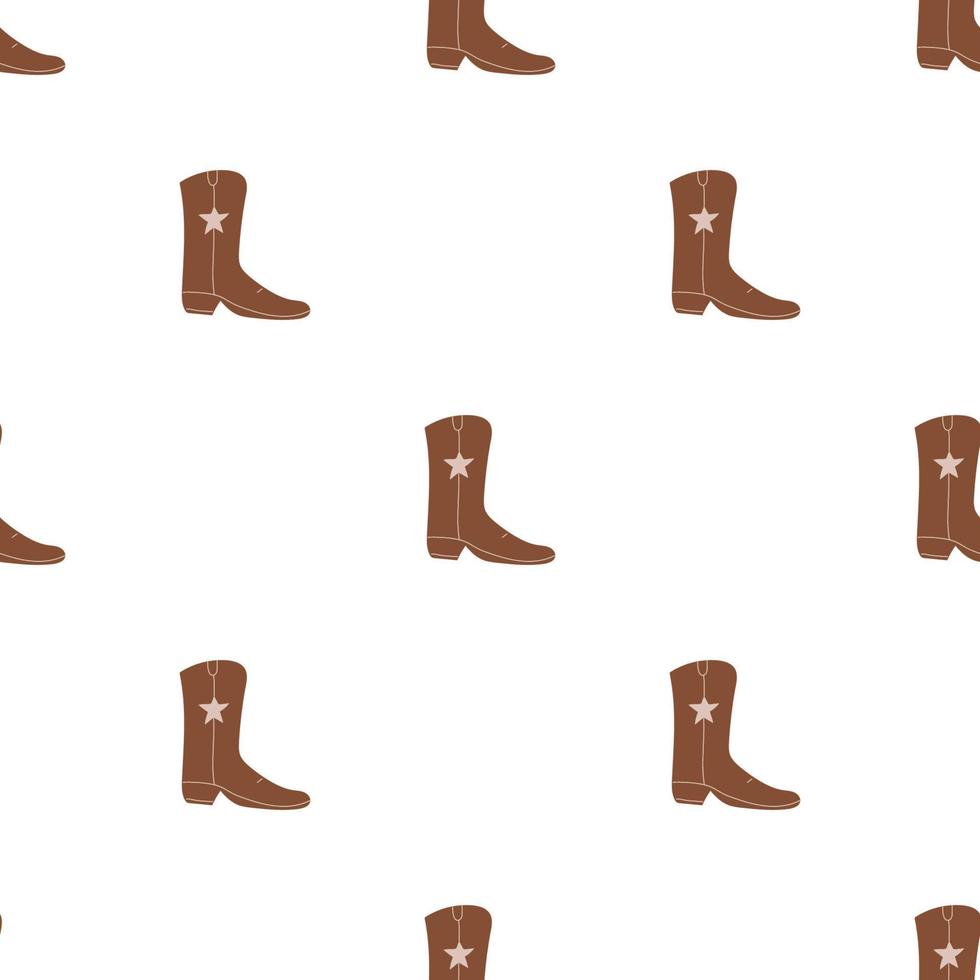 Cowboy boots with ornament seamless pattern. Wild west theme. Hand drawn colored trendy vector illustration on white background