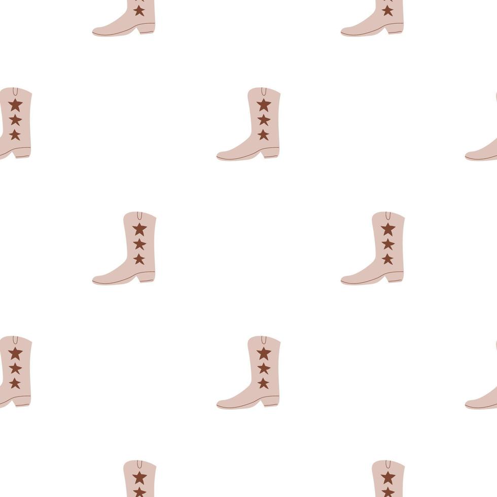 Cowboy boots with ornament seamless pattern. Wild west theme. Hand drawn colored trendy vector illustration on white background
