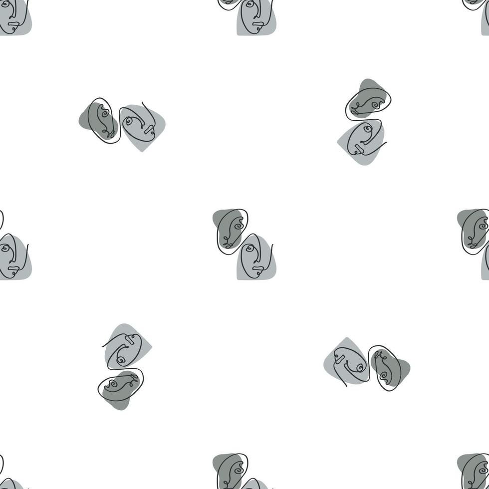 Surreal Faces One Line Seamless Pattern . Abstract Minimalistic Art design for print, cover, wallpaper, Minimal and natural wall art. Vector illustration on white background.