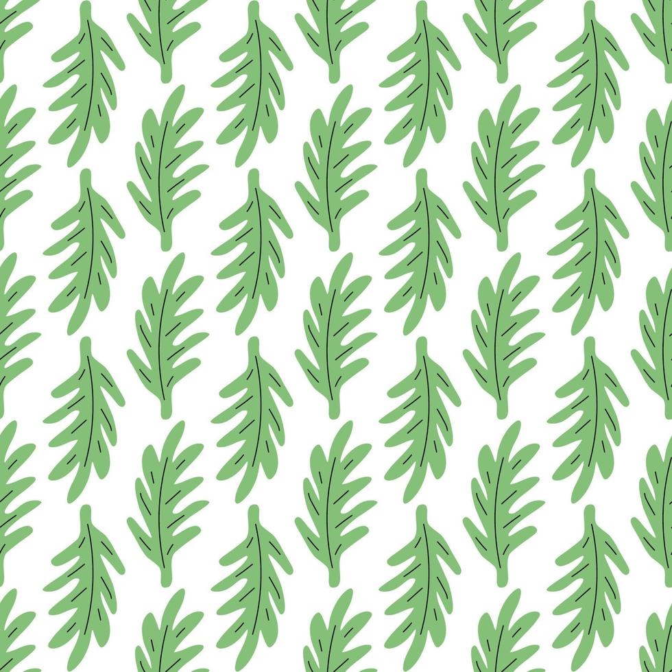Green leafs seamless pattern. Vector hand drawn botanical illustration. Pretty scandi style for fabric, textile, wallpaper. Digital paper in white background