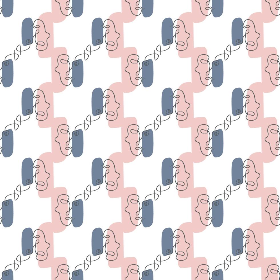 Surreal Faces One Line Seamless Pattern . Abstract Minimalistic Art design for print, cover, wallpaper, Minimal and natural wall art. Vector illustration on white background.