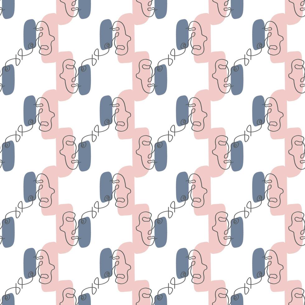 Surreal Faces One Line Seamless Pattern . Abstract Minimalistic Art design for print, cover, wallpaper, Minimal and natural wall art. Vector illustration on white background.