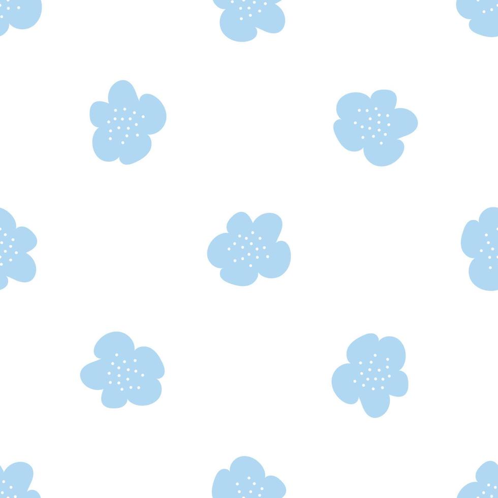 Floral seamless vector pattern with flowers. Spring flora. Simple hand-drawn kids style. Pretty ditsy for fabric, textile, wallpaper. Digital paper in white background