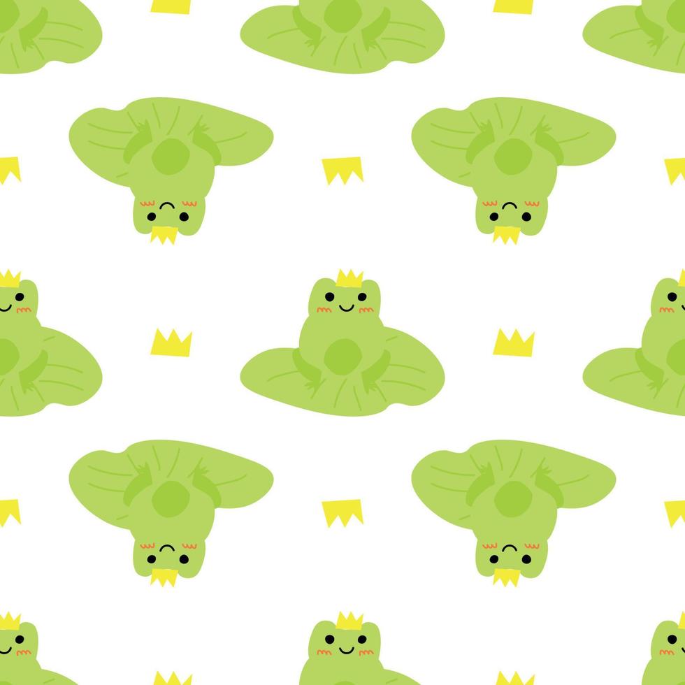 Cute cartoon frogs. Enamored green toads. Vector animal characters seamless pattern of amphibian toad drawing.Childish design for baby clothes, bedding, textiles, print, wallpaper.